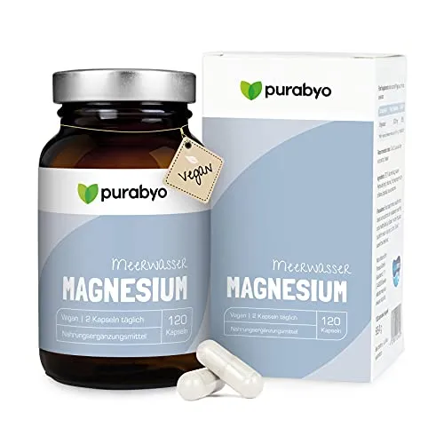 MAGNESIUM Komplex vegan | Hochdosierte Magnesium Kapseln im Glas - Magnesiumpräparate für optimale Muskelfunktion und gesunde Knochen, hergestellt aus nachhaltig gewonnenem Meerwasser und in umweltfreundlichem Braunglas verpackt.