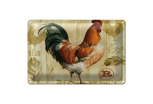 Roomando Metallschild Spruch 18x12cm Huhn Hühner Eggs frische Eier