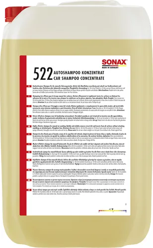 Sonax Auto Shampoo Konzentrat 25L - Hochleistungsreiniger - Reiniger für Lack, Gummi, Kunststoff und Glas, der Schmutz effektiv löst, ohne die Wachs-Schutzschicht anzugreifen. Ideal für eine schonende Fahrzeugpflege.