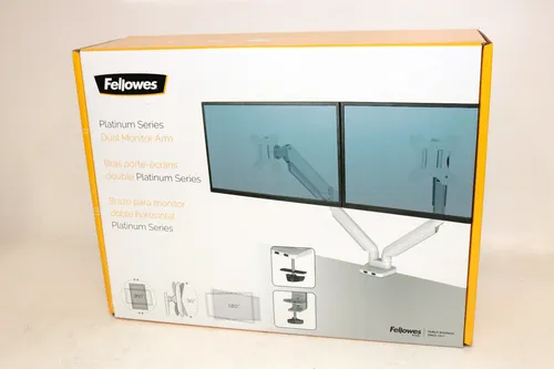 Fellowes Platinum Series Dual Monitorhalterung 8056301 - Hält bis zu 2 Monitore mit je 8 kg, ideal für optimierte Arbeitsplätze und inklusive USB-Ladestation für praktische Nutzung.