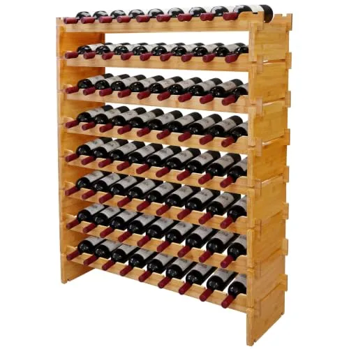 relaxdays Weinregal Stapelbar aus Bambus für 72 Flaschen