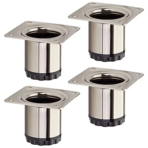 SOTECH 4 Stück Möbelfüße Bravo Höhe 50 mm (+ 10 mm) Ø 40 mm Edelstahloptik höhenverstellbare Schrankfüße aus Stahl belastbar bis 50 kg pro Stellfuß