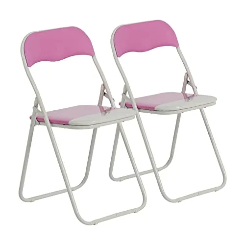 Harbour Housewares Farbige gepolsterte Klappstühle - Rosa - 2er-Pack - Easy Store, faltbarer Schreibtischstuhl mit Metallrahmen für Büro, Esszimmer, Küche