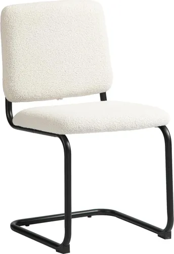 HOMCOM Esszimmerstuhl, Küchenstuhl mit Bezug in Schlingenoptik, gepolsterter Sitzfläche und Stahlbeinen für Wohnzimmer, Esszimmer und Schlafzimmer, Creme