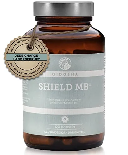 QIDOSHA® SHIELD MB Schilddrüsen Komplex² ohne Jod, 120 Kapseln/Glas, natürliche Schilddrüse Kapseln mit Vitaminen, Spurenelementen, Vitalpilzen, Antioxidantien & Bitterstoffen, vegan, laborgeprueft