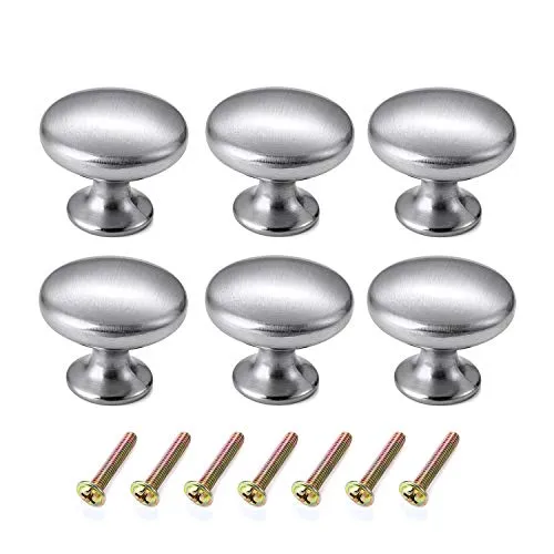 6Stück Silber Rundes Kommodenknöpfe Schubladenknöpfe Set, Chrom Glänzend Gebürstet Pilztyp Einzelloch Möbelknöpfe Möbelknopf Möbelgriffe Moebelknauf Schubladengriffe Knauf für Schrank Schublade Küche