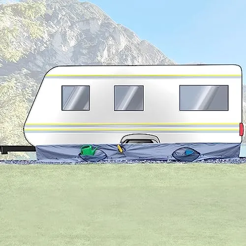 Bodenschürze Wohnwagenschürze 580x50 cm - Grau - mit 2 großen Aufbewahrungstaschen 95x85x30cm - Windschutz für Vorzelt Windblende Wagenschürze Camping Zubehör