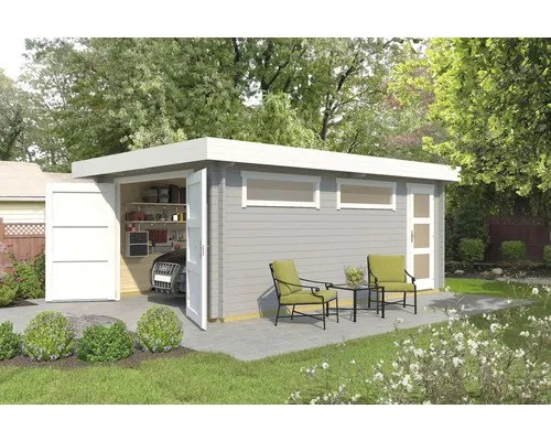 Einzelgarage weka 441 - 360 x 540 cm in hellgrau - Hochwertige Holzgarage mit Flachdach, ideal zum Schutz Ihres Fahrzeugs und als zusätzlicher Stauraum im Garten.