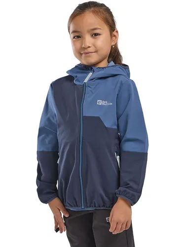 JACK WOLFSKIN TURBULENCE HOODED JKT K - Funktionsjacke für Kinder, atmungsaktiv und windabweisend mit TEXASHIELD CORE-Material, ideal für Outdoor-Abenteuer.