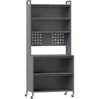 Costway Küchenregal mit Rollen und Lochwand 80 x 40 x 182 cm - Grau - Optimieren Sie Ihre Küchenorganisation mit diesem vielseitigen Regal! 6 Stufen, transparente Klapptüren und 4 Metallhaken bieten praktischen Stauraum. Flexibel dank Rollen oder Fußpads für einfache Umstellung.