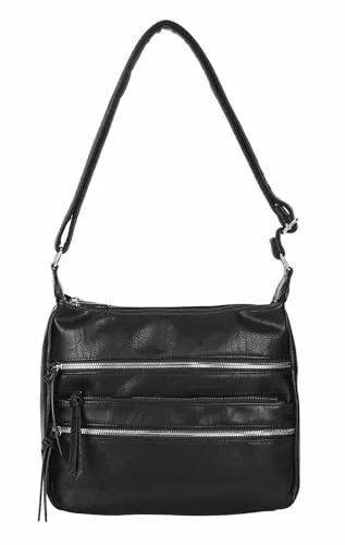 Damen Tasche Shopper Schultertasche Umhängetasche Crossover Crossbody Henkeltasche Beuteltasche Handtasche City Bag Reise Kunst-Leder Schwarz V1