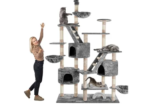 HAPPYPET Kratzbaum SAM – Deckenhoher XXL Katzenbaum für mehrere Katzen - Aktivitätskratzbaum mit 260 cm Höhe, stabilen 8 cm Säulen und vielseitigen Spielmöglichkeiten für Ihre Katzen – perfekt zum Klettern, Spielen und Entspannen.