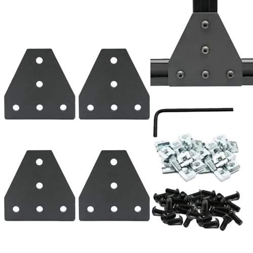 Iverntech 4 Stück T-förmige Eckhalterungs-Verbindungsplattenplatte mit 20 Stück M8-T-Muttern+ 20 Stück M8-Schrauben+1 Stück Schraubenschlüssel für Standard 8 mm Schlitz 4040 Aluminium Extrusionsprofil