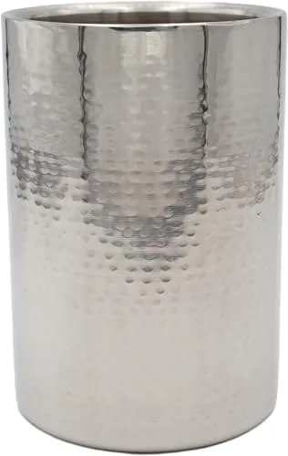 mucHome Flaschenkühler aus Edelstahl, gehämmerte Optik, doppelwandig, Höhe 17 cm, Ø 12 cm, Weinkühler, Getränkekühler für Wein, Sekt, Champagner und Wasser Flaschen