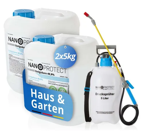 Nanoprotect Essigsäure Klimaneutral - 10 kg + Drucksprüher - Reinigungsmittel mit 49,9% Essigsäure, effektiv und umweltfreundlich, ideal für nachhaltige Reinigungslösungen.