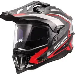 LS2 MX701 Explorer Carbon Frontier II - Leichter Endurohelm in Schwarz/Grau/Rot - Motorradhelm aus Carbonfaser für maximale Sicherheit und Komfort. Ideal für lange Strecken mit hervorragender Belüftung und hypoallergenem Innenfutter.
