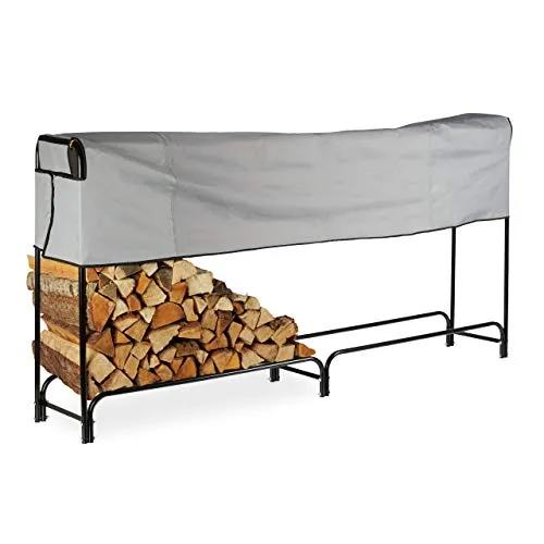 relaxdays Kaminholzregal Metall - Schwarz, wandelbar - Praktisches Kaminholzregal für bis zu 110 kg Holzscheite. Ideal für Keller, Garage oder Garten. Schneller Aufbau und anpassbare Breite für unterschiedliche Holzvorräte. Mit wahlweise Abdeckplane.
