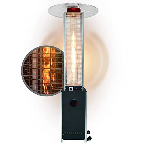 APANA Gasheizer 12,5 kW Bellamente Cristal - Eleganter Heizstrahler für Terrasse & Garten - Heizstrahler mit beeindruckendem Flammenspiel und bis zu 12,5 kW Wärmeleistung. Ideal für Terrasse, Garten oder Balkon, ausgestattet mit Umkippsicherung und Transportrollen für flexible Nutzung.