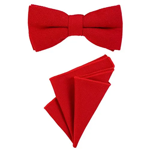 DonDon Herren Fliege 12 x 6 cm gebunden längenverstellbar und Einstecktuch 23 x 23 cm farblich passend aus Baumwolle rot