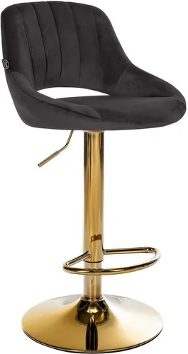 CLP Barhocker Milet höhenverstellbar mit Lehne – Samtbezug schwarz, Metallgestell gold - Der elegante Barhocker Milet bietet eine gepolsterte Sitzfläche und Rückenlehne für hohen Komfort. Höhenverstellbar und drehbar, ideal für jede Bar oder Küche. Pflegeleichter Samtbezug und hochwertige Verarbeitung garantieren Langlebigkeit.