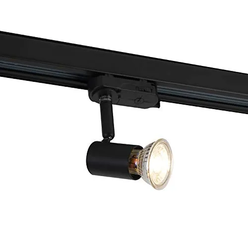 QAZQA Modern 3-Phasiger SchienenSpot - Schwarz GU10 - Eleganter 3-Phasiger Deckenspot in modernem Schwarz für vielseitige Innenräume. Dimmbar (Dimmer nicht enthalten), ideal für Wohnzimmer, Büro und mehr. Max. 1 x 50 Watt, IP20 für sicheren Einsatz.