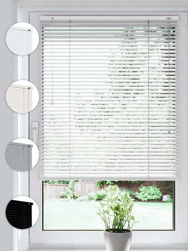 Sonello Jalousie Klemmfix ohne u. mit Bohren 30cm x 130cm Weiß Aluminium Jalousette, Klemmfix, Inkl. Halterung für Decken- u. Wandmontage Alu Jalousie Fenster u. Tür, Blickdicht freihängend