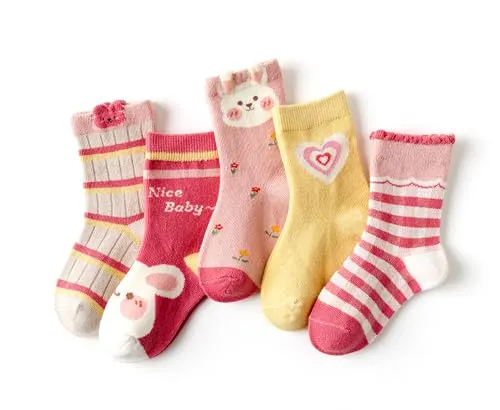 axy Mädchen Kinder Bunte Strümpfe Socken-5er (5er Pack) (5er - Hase)
