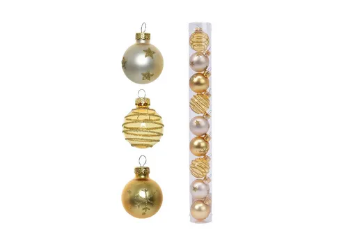 Decoris season decorations Weihnachtsbaumkugel, Weihnachtskugeln Glas mit Motiven 3cm gold / perle Mix, 9er Set