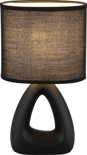 Schwarze Tischleuchte Keramik mit Textilschirm - Elegante Nachttischleuchte mit schwarzem Keramikfuß und Textilschirm. Praktischer Wippschalter für einfache Bedienung. Kompakt und vielseitig einsetzbar in Wohn- und Schlafzimmer.