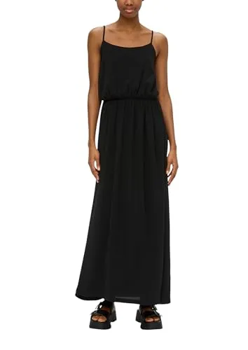 QS Maxikleid mit Raffung und verstellbaren Trägern - Schwarz - Druckkleid aus 100% Baumwolle mit atmungsaktiven, pflegeleichten Eigenschaften. Ideal für lässige Anlässe, bietet es eine perfekte Passform und verstellbare Träger für individuellen Komfort.