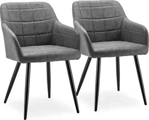CLIPOP Esszimmerstuhl, 2er Set Retro Kunstleder Sessel, Wohnzimmerstuhl, Hellgrau