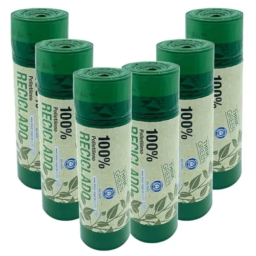 100% recycelt, 6 Rollen mit 20 Müllbeuteln (120 Beutel) mit Selbstverschluss, Fassungsvermögen 30 l, 55 x 60 cm.