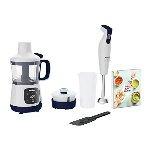 Tefal HB55W4 Yummy Gourmet Babykostzubereiter - Stabmixer mit 4-in-1-Funktion: Dampfgaren, Mixen, Aufwärmen und Auftauen. BPA-frei für sichere Babynahrung und mit Rezeptbuch für abwechslungsreiche Ernährung.