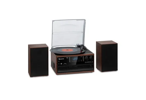 Auna Plattenspieler mit Lautsprecher und Bluetooth - Plattenspieler im Retro-Design mit abnehmbarem Stereo-Lautsprecher und Auto-Stopp-Funktion für optimalen Musikgenuss. Genießen Sie Vinyl, CDs, DAB Radio und Bluetooth-Konnektivität.