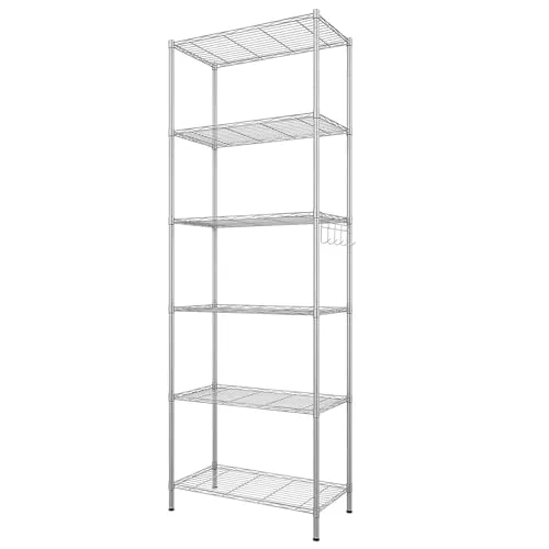 Himimi Regal,abstellraum Regal,Badezimmerregal Shelf,hoch schmal Standregale,Lagerregal 6 Ablage Küchenregal Metallregal, verstellbare Ablagen,Drahtkorb,54 x 29 x 160cm,Silber