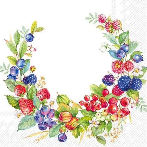 Servietten Summer Berries Wreath Sommerbeeren Kranz Brombeeren Natur 33x33cm 20