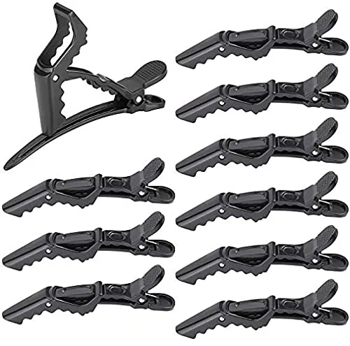 Haarspangen Friseur 10 Stück, AOBETAK Kunststoff Haarklammer, Haarclips Rutschfestem Griff und Breiten Zähnen für Damen und Mädchen,Groß Haarklammern für Friseurbedarf Salon Abschnitt, Schwarz