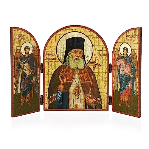 NKlaus Heiliger Lukas chirurg Ikone Triptychon Holz 25x16cm Christlich 13881