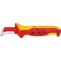 Knipex-Werk Abmantelungsmesser 155mm 98 55 SB - Kabelmesser mit ergonomischem Griff für optimale Kraftübertragung. VDE-geprüft und sicher durch rutschfeste Weichkomponente. Ideal für präzises Abmanteln von Kabeln.