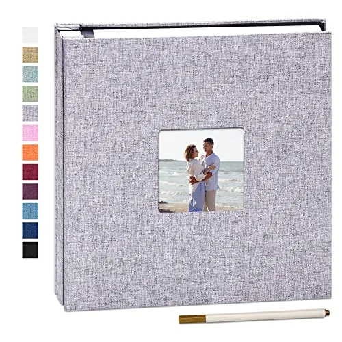 Yopih Selbstklebende 10x15 Fotoalbum zum Selbstgestalten Groß leinen Photoalbum mit 40 Weißen Seiten, Hochzeit Jahrestag Geburtstag Geschenke, mit einem Kugelschreiber, 28x27 cm, Grau