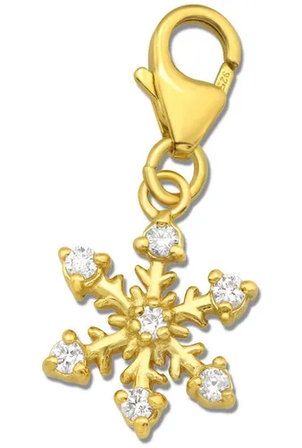 Limana Charm-Einhänger Schneeflocke Stern echt 925 Silber Gold Karabiner Anhänger für Armband, Stern mit Karabiner für Armband Kette Bettelarmband