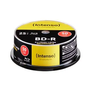 Intenso Blu-ray 5101124 - 50GB BD-R, 6-fach, bedruckbar, praktische Spindel mit 25 Stück für langfristige und sichere Speicherung von Daten