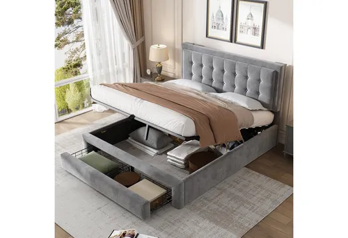 HAUSS SPOLE Polsterbett mit großem Stauraum - Polsterbett (140 x 200 cm) in modernem Design, ideal für platzsparende Lösungen mit einem maximalen Stauraum und hoher Belastbarkeit bis 300 kg.