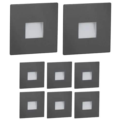 ledscom.de 8 Stück LED Treppenlicht/Wandeinbauleuchte FOW für innen und außen, Downlight, eckig, anthrazit, 85 x 85mm, kaltweiß