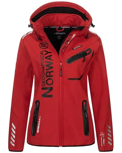Geographical Norway Damen Softshelljacke Übergangsjacke Frühlings Regen Jacke Outdoor, Farbe:Rot-schwarz, Größe:L 40