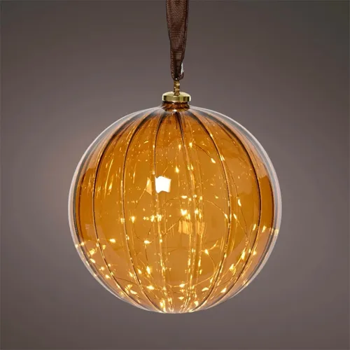 Lumineo LED Kugel Glas Ornament braun 30LED 15cm Band Batterie XMAS Herbst Timer