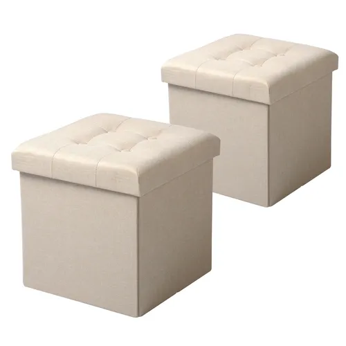 2x Sitzhocker Sitzbank Fußhocker faltbar Truhe mit Stauraum Cremeweiss SH06cm-2