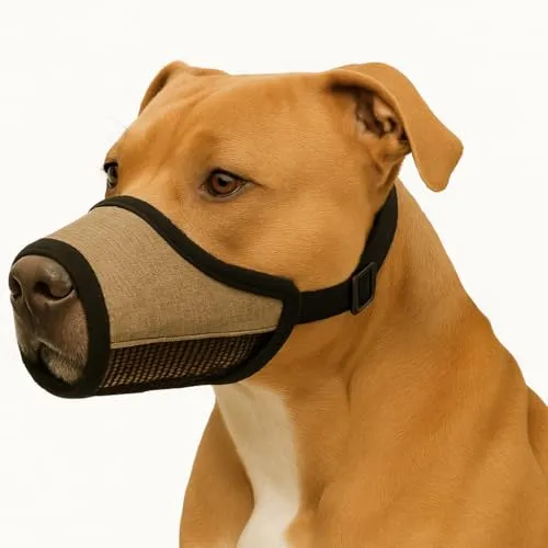 Maulkorb Hund – Nobit Beige XL – 25×15 cm – Schnauzenumfang 59–80 cm – Strapazierfähiges Nylon – Mesh-Belüftung – Verstellbar – Steckschnalle – Flamingo