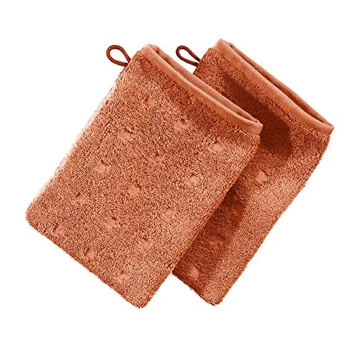 Möve Waschhandschuh Quadretti 2er-Pack Walk-Frottier Terracotta Größe 15x20 cm