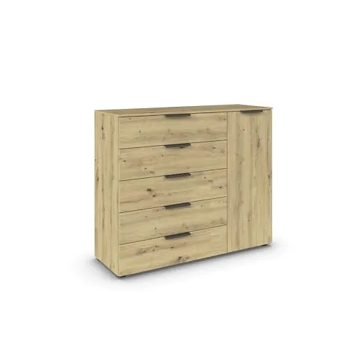 Rauch Möbel Flipp Kommode, 1-türig mit 5 Schubladen, Eiche Artisan, 120 cm